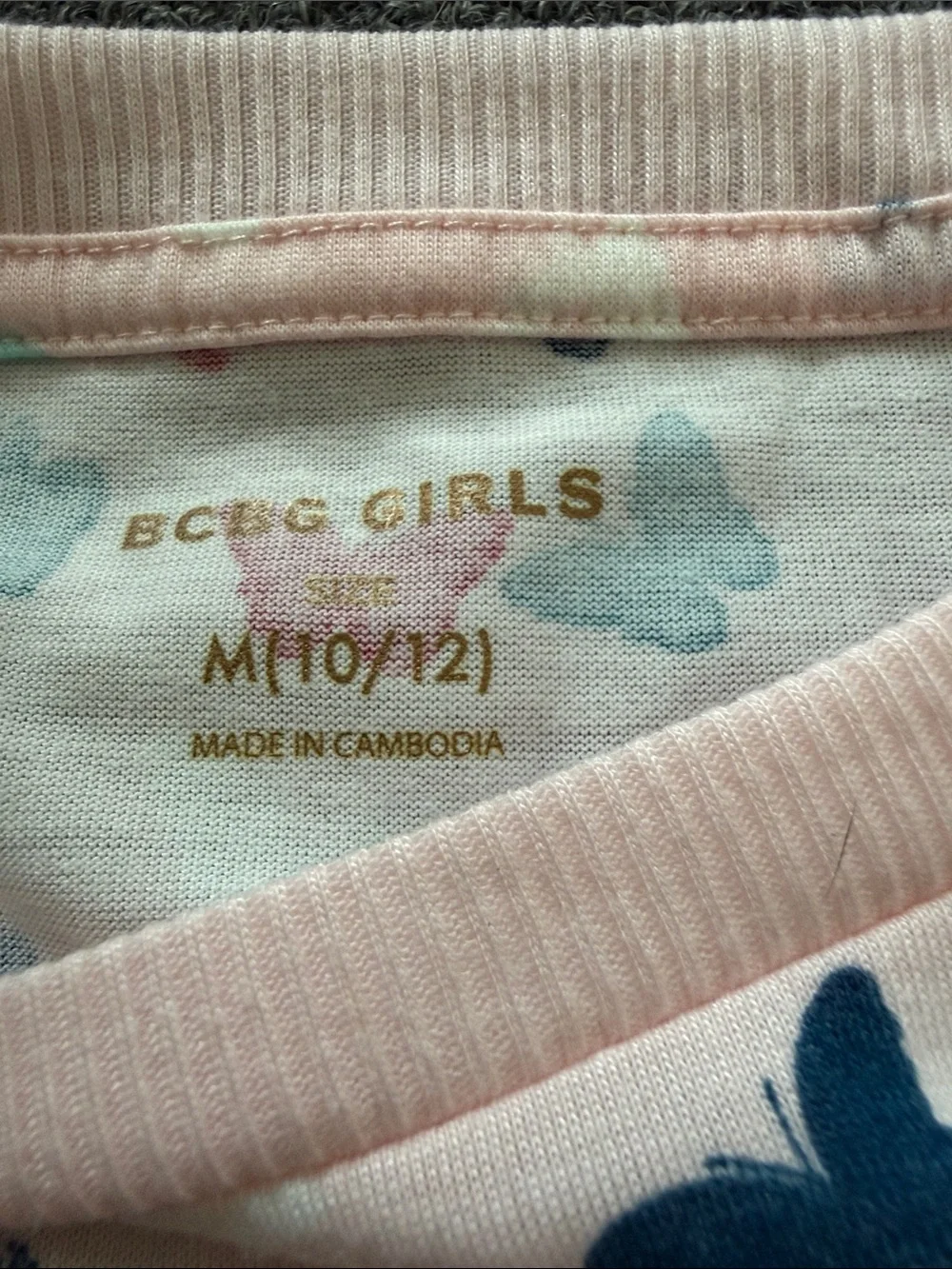 BCBGirls Pink Butterfly Short Sleeve Pajama Set with Blue and Mint Accents